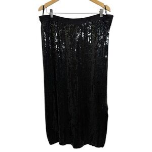 Vintage Silk Sequin Skirt Size Medium Large Black 80s 90s Glam